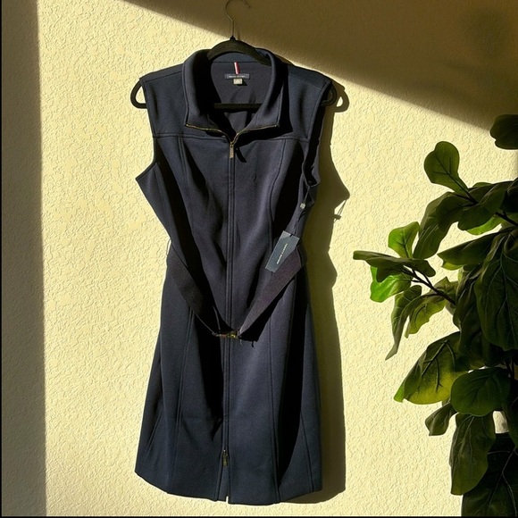 Tommy Hilfiger NWT Solid Navy Blue with Gold Zipper & Buckle Midi-Dress - Picture 6 of 6